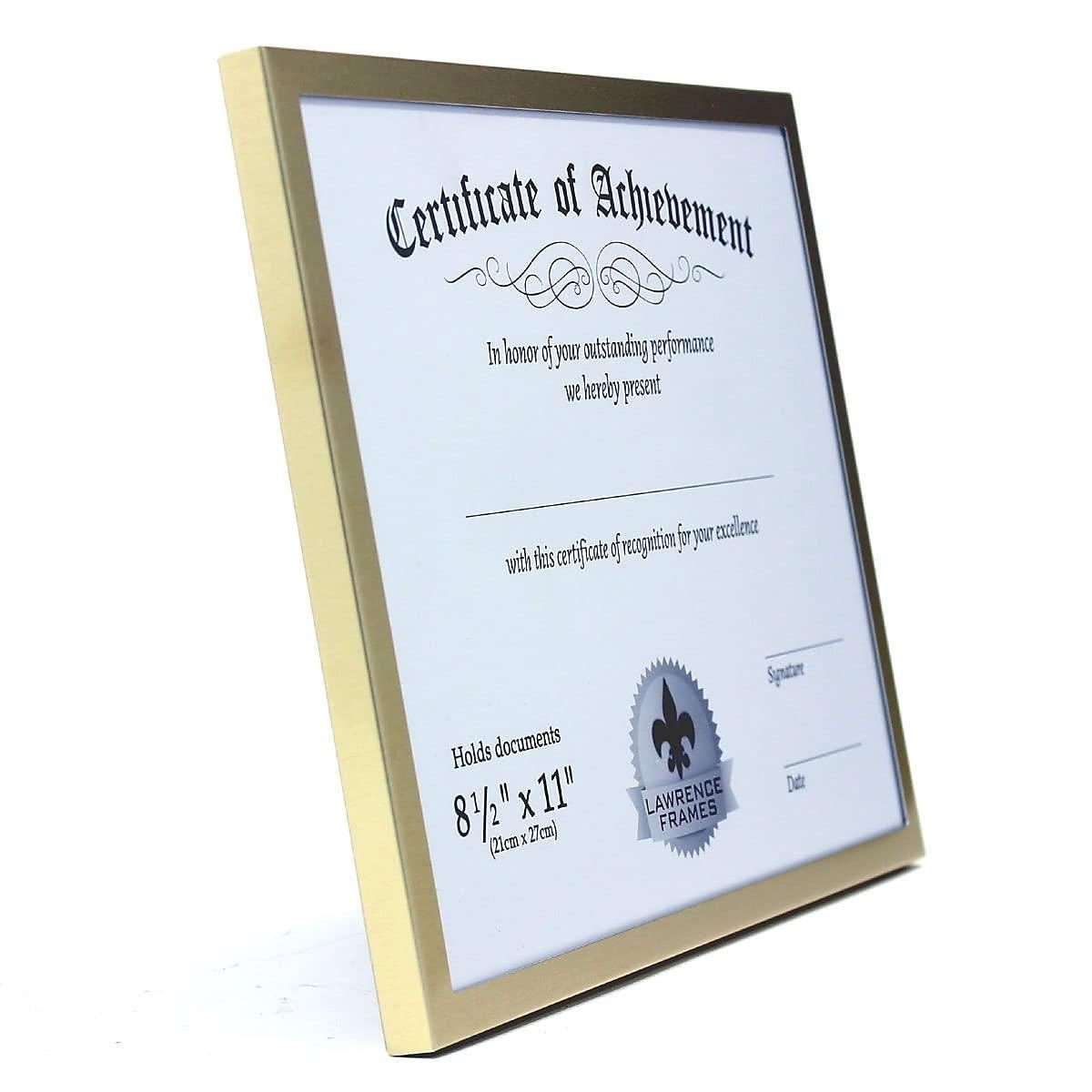 Certificate-size Brushed-Gold Aluminum 11x8one-half inch frame by Lawrence - 8.5x11