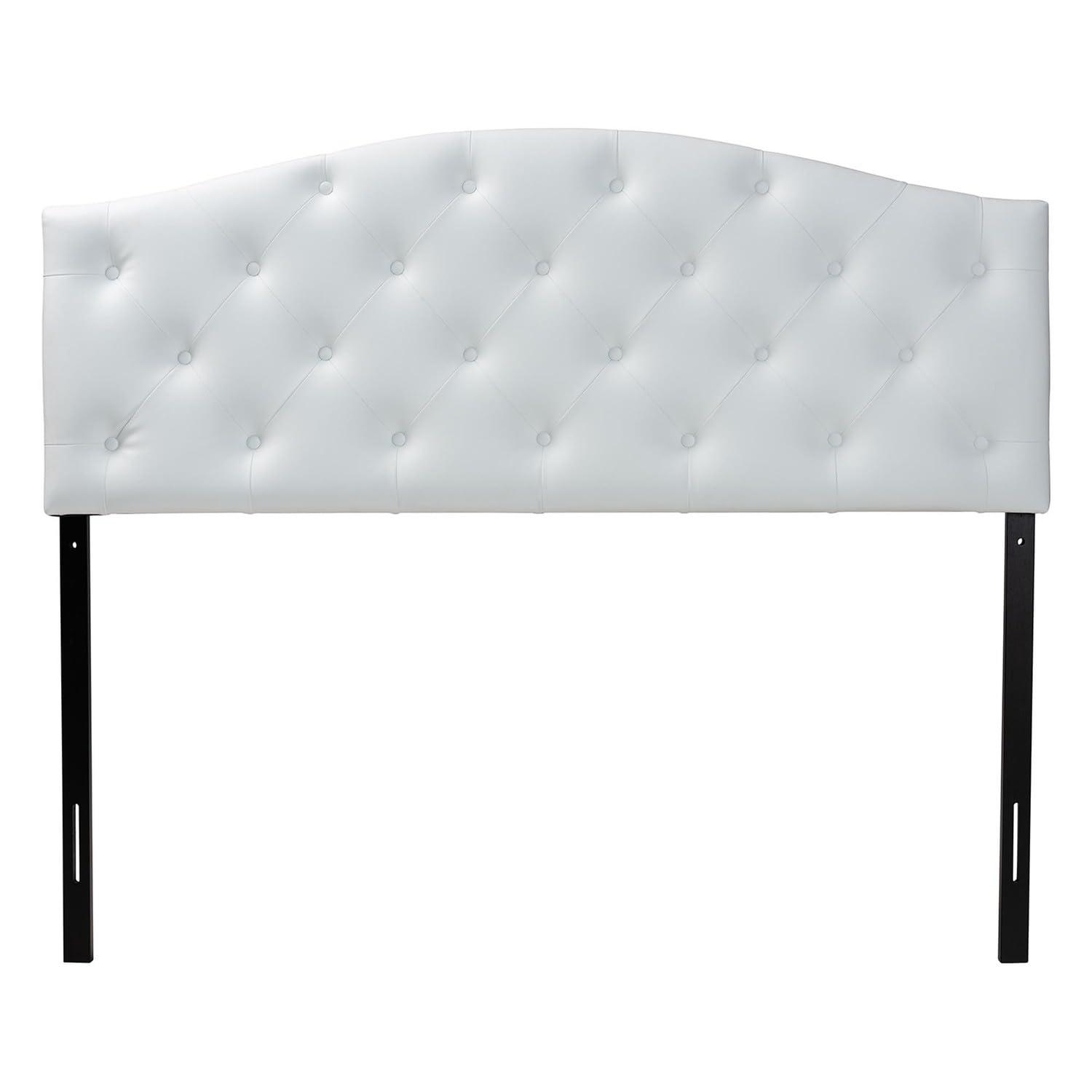 Full Myra Modern And Contemporary Faux Leather Upholstered Button-Tufted Scalloped Headboard White - Baxton Studio: Elegant Design, Wood Frame Mounted