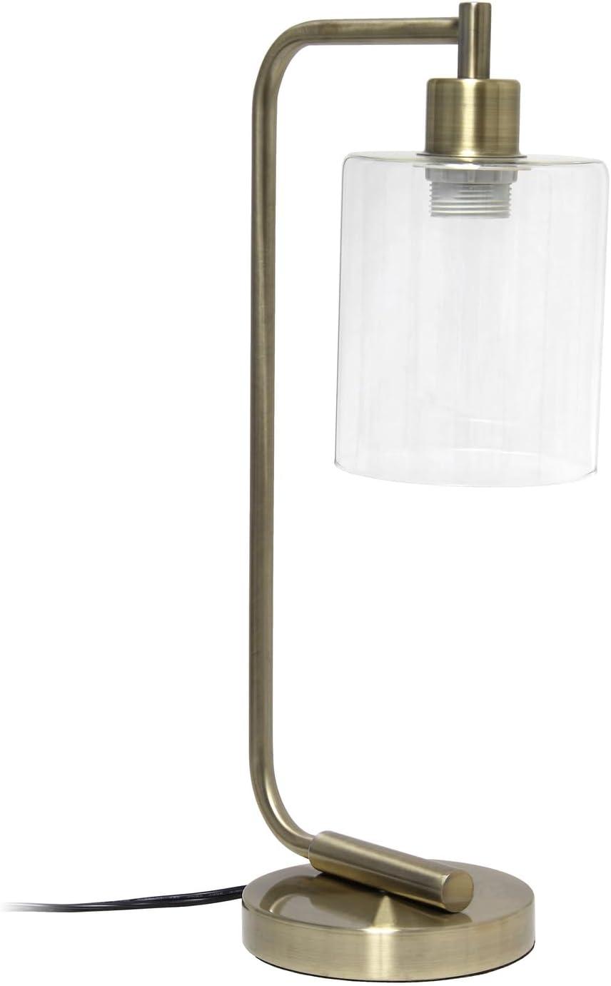 Simple Designs 18.8" Industrial Vintage Bronson Iron Desk Lamp with Glass Shade, Antique Brass