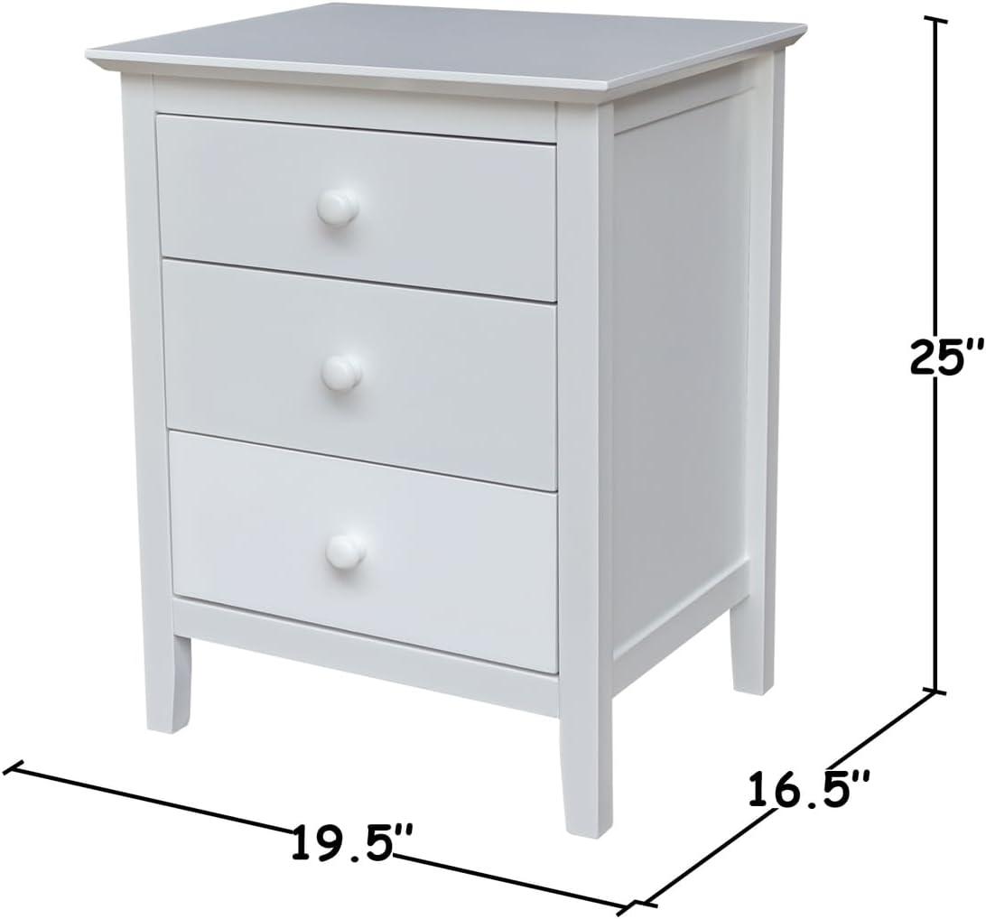 International Concepts Solid Wood Bedroom Nightstand with 3 Drawers, White