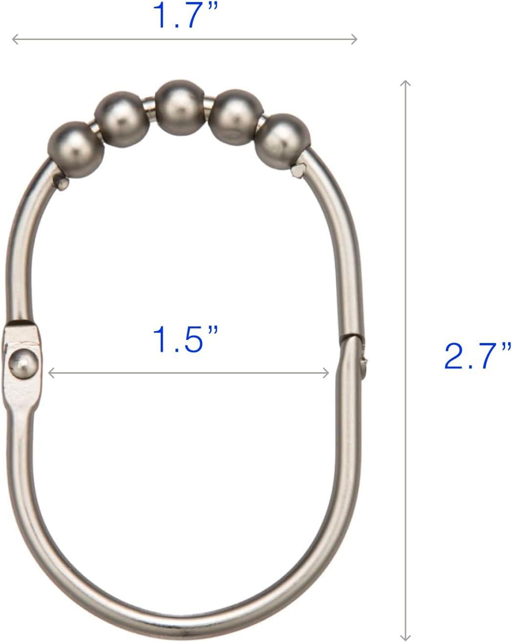 2LB Depot Shower Curtain Rings - Set of 12 - Decorative Brushed Satin Nickel Finish - Easy Glide Rollers - Rustproof Stainless Steel - Shower Curtain Hooks