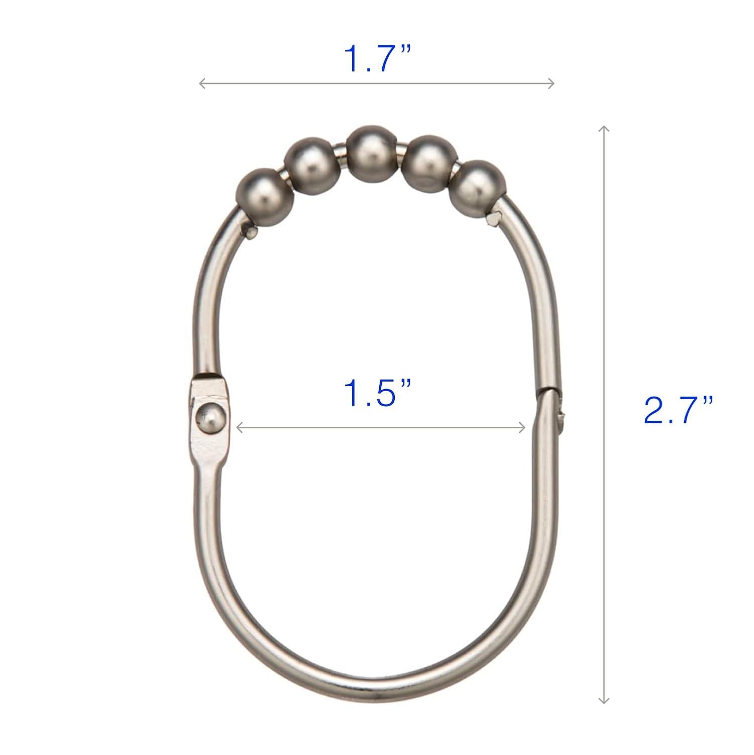 2LB Depot Shower Curtain Rings - Set of 12 - Decorative Brushed Satin Nickel Finish - Easy Glide Rollers - Rustproof Stainless Steel - Shower Curtain Hooks