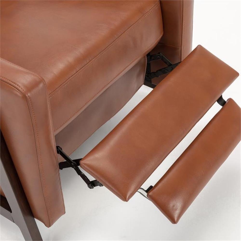 Comfort Pointe Maxton Press-Back Recliner Caramel: Mid-Century Modern, Faux Leather, High Back, Pocketed Coil Seating