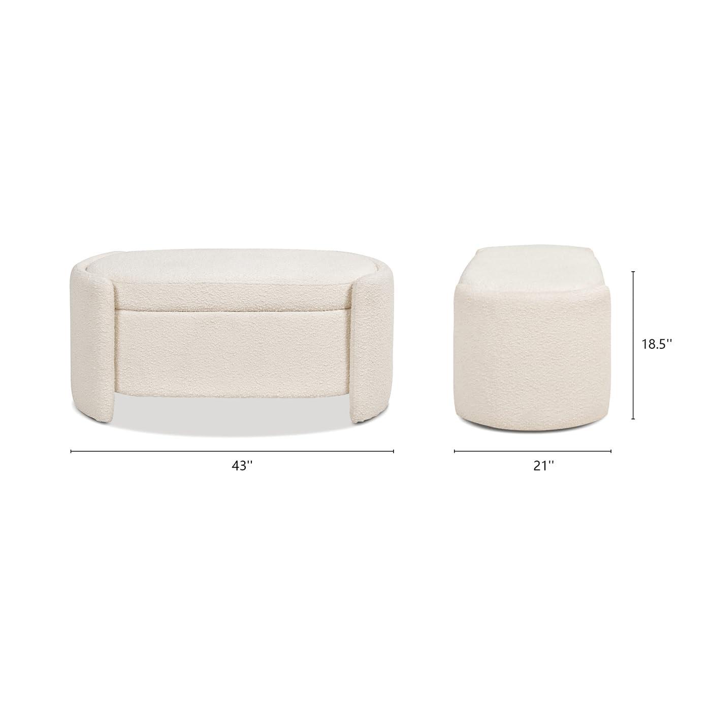Jennifer Taylor Home Fuji 44" Upholstered Boucle Oval Storage Bench Ivory White