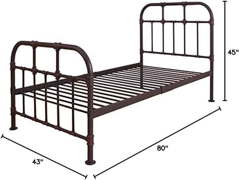 Industrial Style Metal Twin Size Bed with Pipe Inspired Frame Brown - Saltoro Sherpi