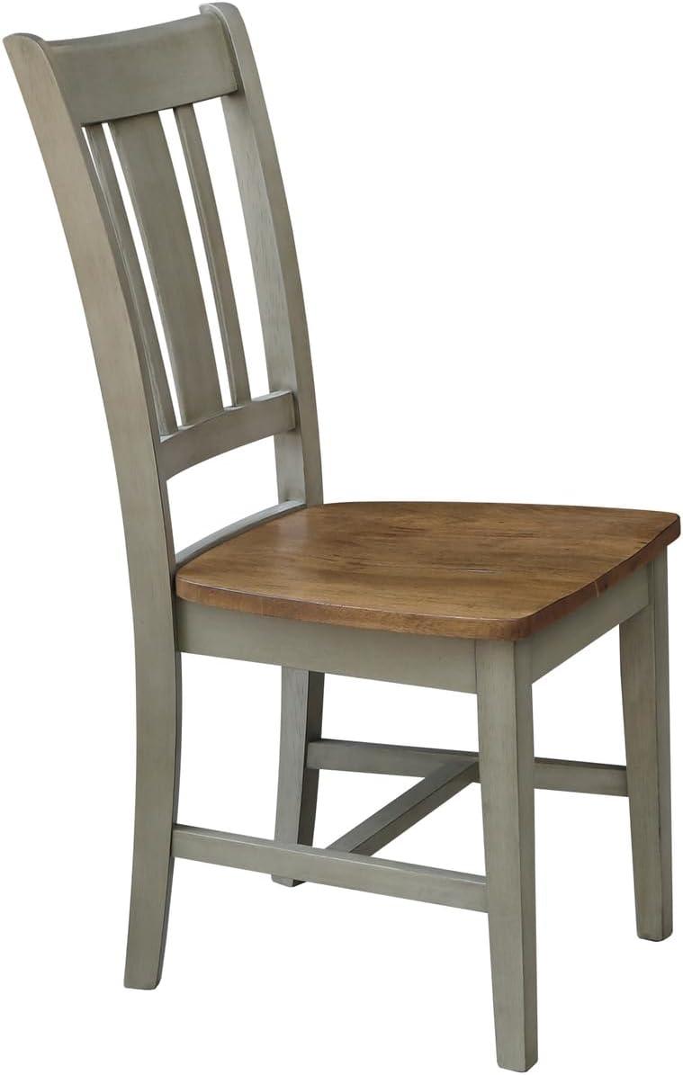 San Remo Solid Wood Splatback Chair in Distressed Hickory/Stone-Set of 2