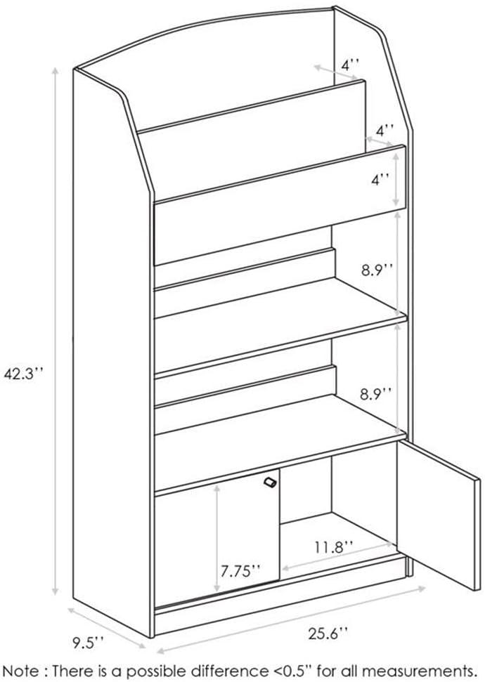 Furinno KidKanac Kids Bookshelf, 4 Tier with Cabinet, Pink