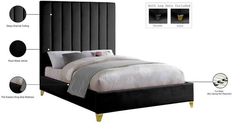 Meridian Furniture Via Rich Velvet King Bed in Navy