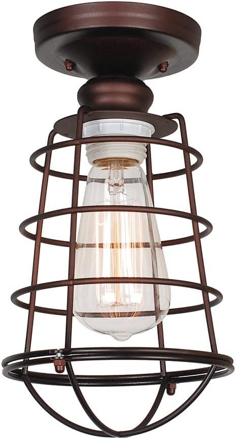 Design House 519694 Ajax Industrial Modern 1-Light Indoor Semi-Flush Ceiling Light with Metal Wire Cage for Hallway Foyer Closet, Coffee Bronze