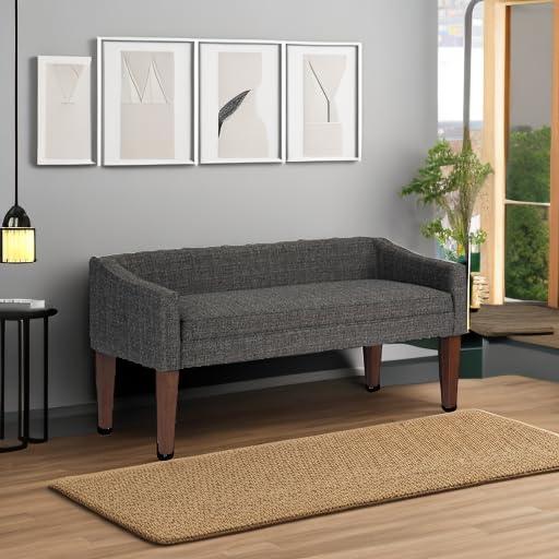 Simpli Home Parris 50"W Upholstered Contemporary Fabric Entryway Bench with Low-Profile Back and Swooped Arms