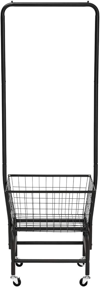 Black Metal Rolling Laundry Cart with Wire Storage Rack