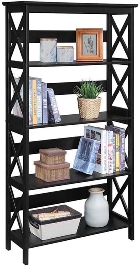 Convenience Concepts Oxford 5-Shelf Bookcase in Glossy Black Wood Finish