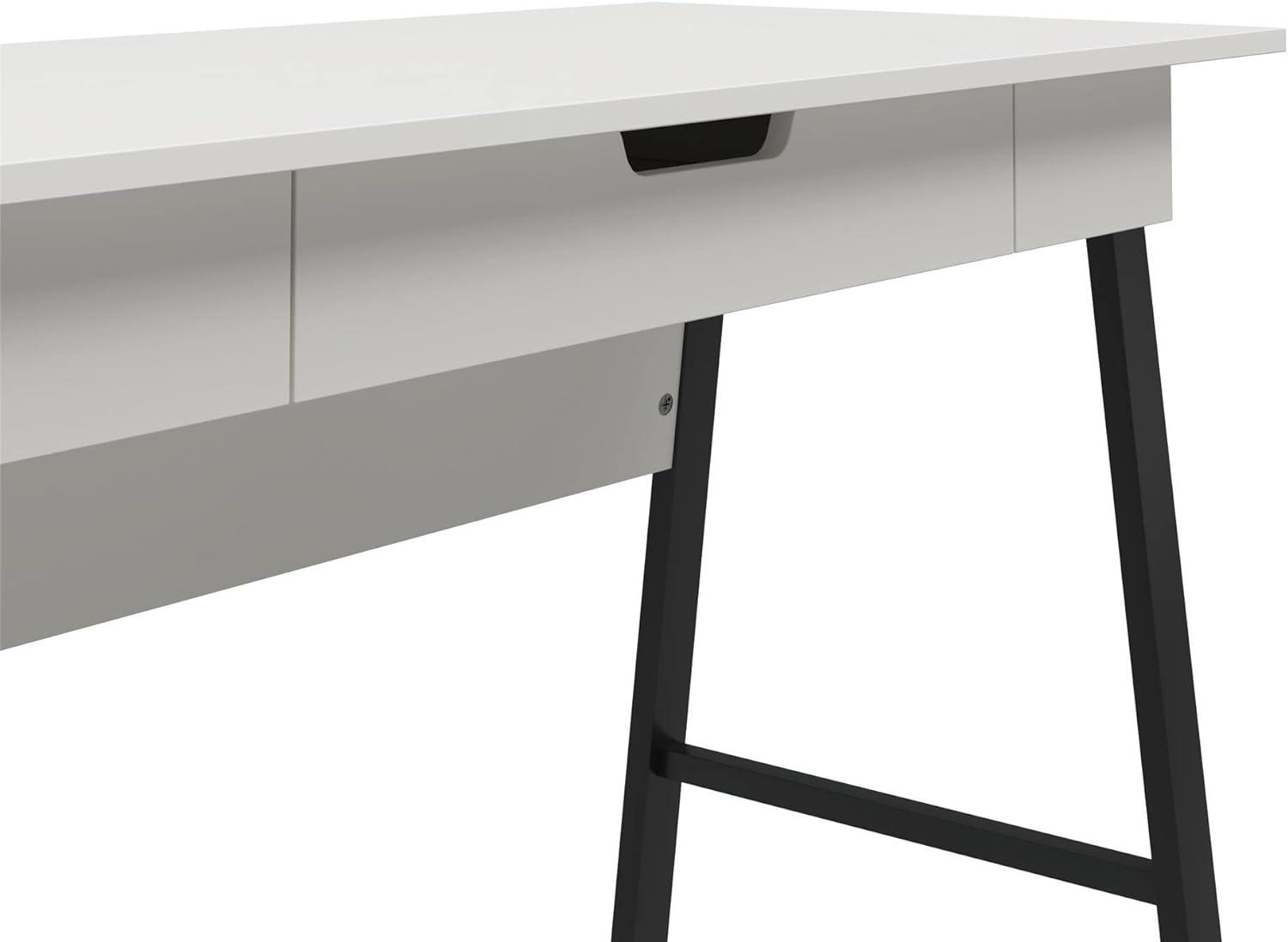 White and Black Wood Computer Desk with Drawer