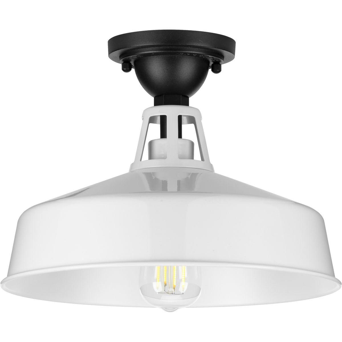 Progress Lighting Cedar Springs 1-Light Ceiling Light, White, Aluminum, Industrial-Style Shade