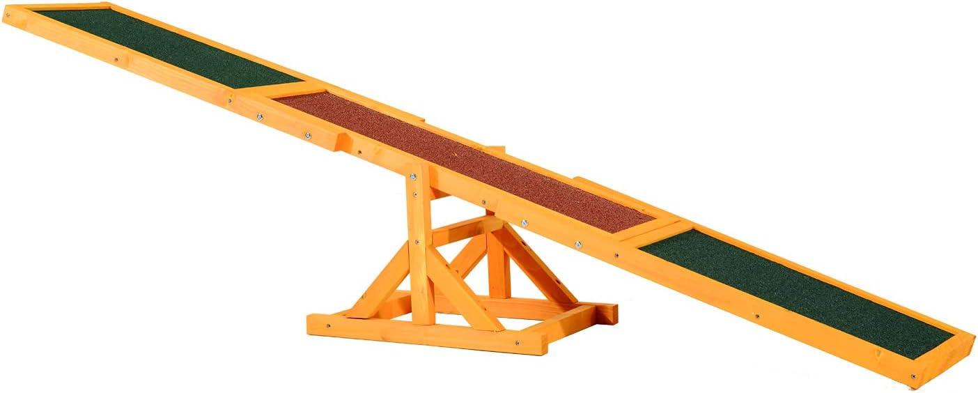 PawHut Wooden Dog Agility Seesaw for Training and Exercise, Platform Equipment Run Game Toy Weather Resistant Pet Supplies