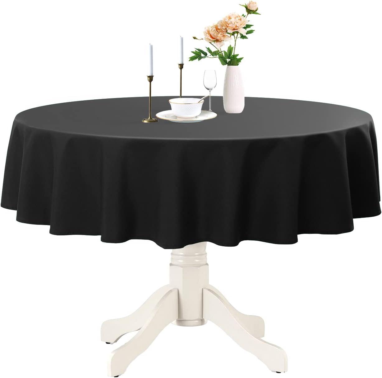 Romanstile Round Tablecloth 60inch Black Polyester Table Cloths Wrinkle Resistant Washable Fabric Table Cover for Wedding Party Restaurant Buffet Table