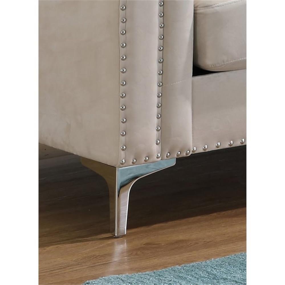 Ivory Velvet Tufted Loveseat with Nailhead Trim