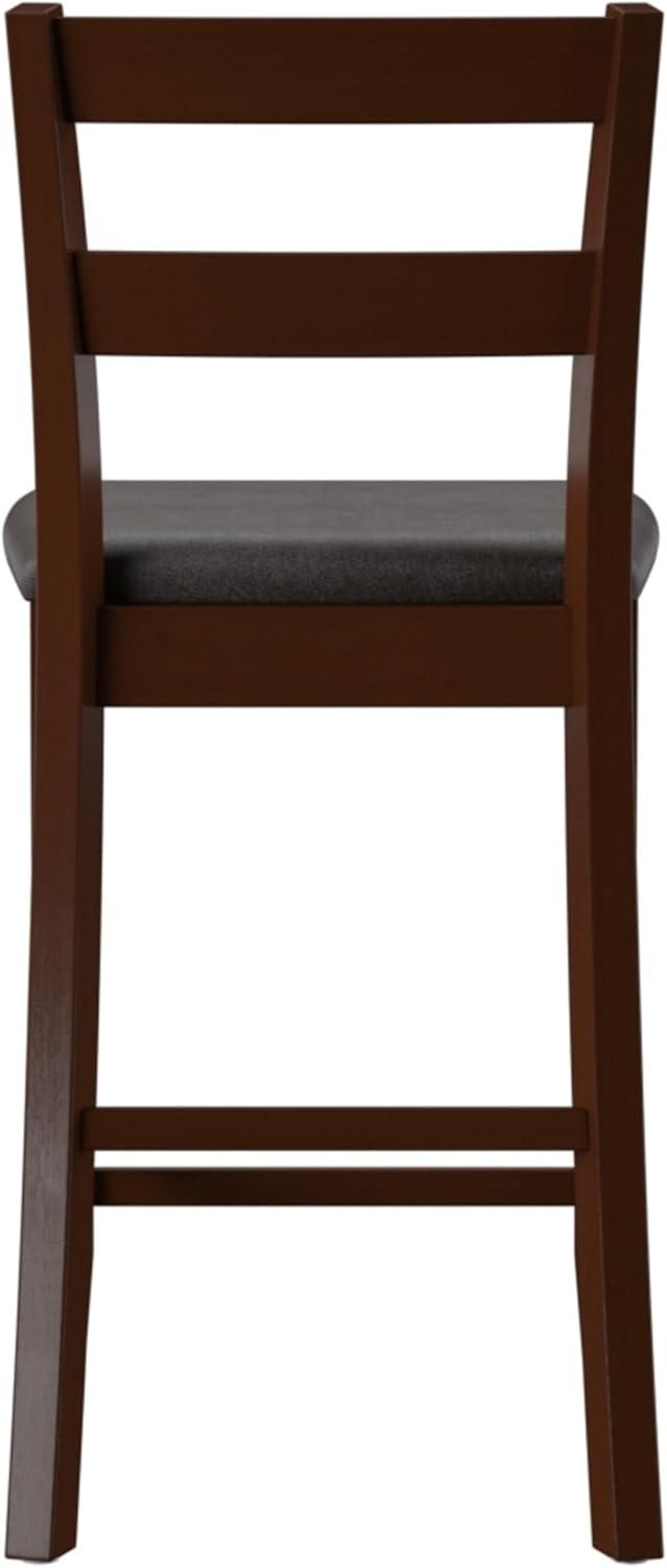 Triena Soho 24" Padded Seat Faux Leather Counter Height Barstool Hardwood/Espresso - Linon: Rubberwood Frame, Ladder-Back Design