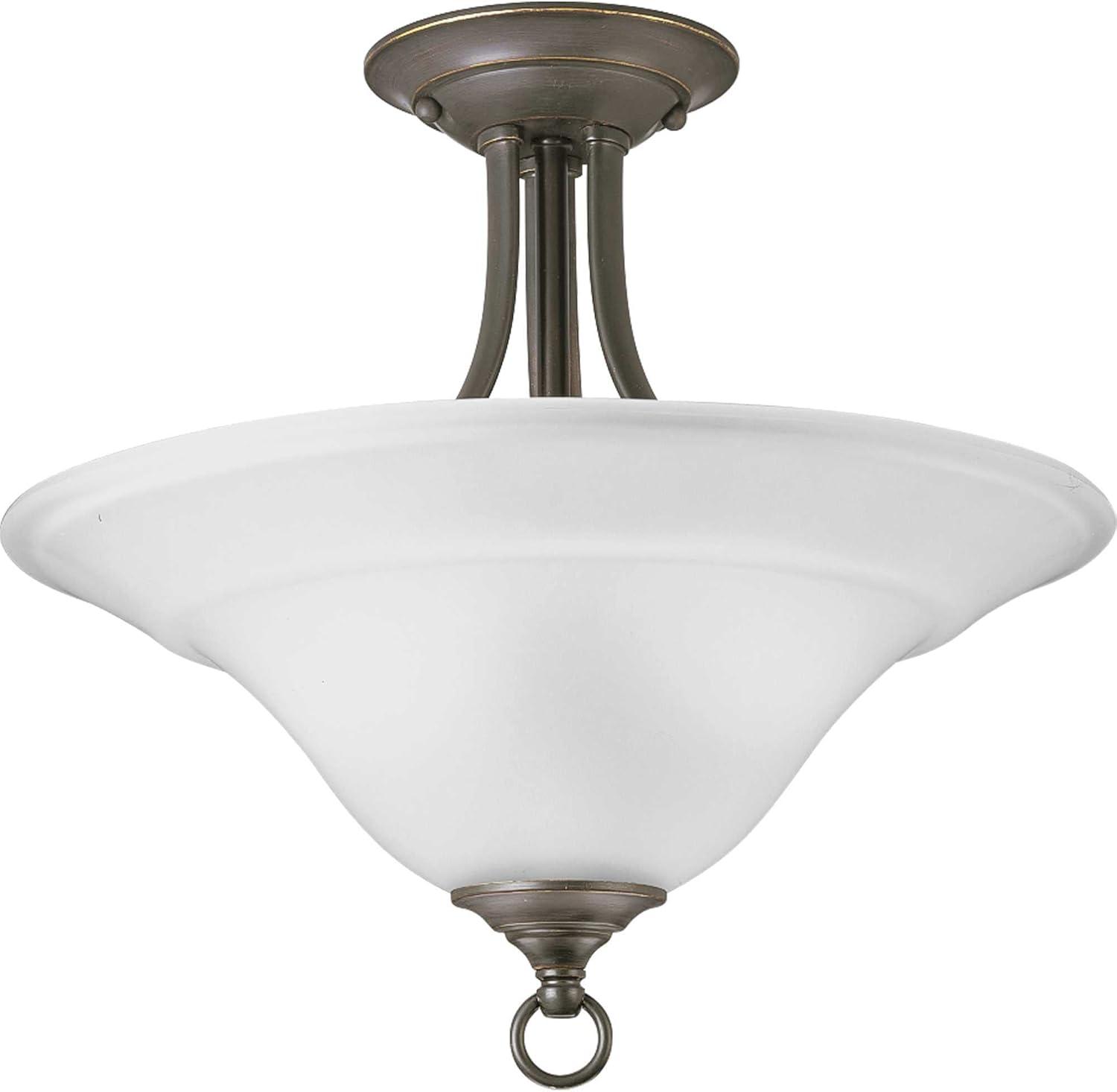 Progress Lighting Trinity Collection 2-Light Semi-Flush Ceiling Fixture, Brushed Nickel, Etched Glass Shade