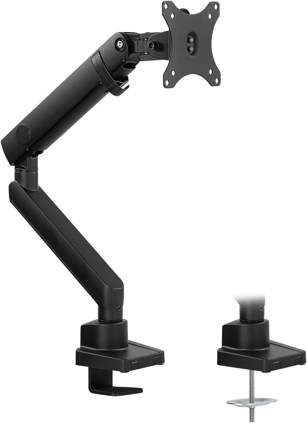 Mount-It! Articulating Single Monitor Arm Mount | Monitor Desk Stand | Mechanical Spring Arm | Fits 24 - 32 in. Screens | C-Clamp and Grommet Bases