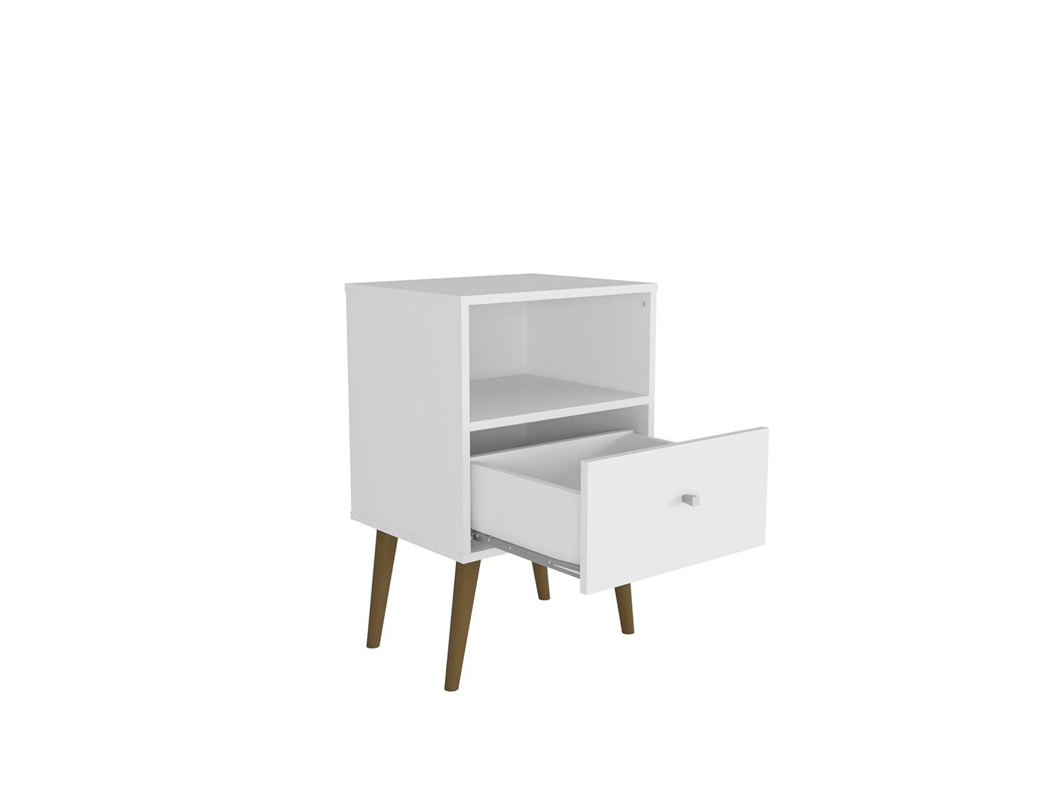 Liberty 1.0 Mid Century Modern Nightstand White - Manhattan Comfort: Bedside Table with Storage & Shelving