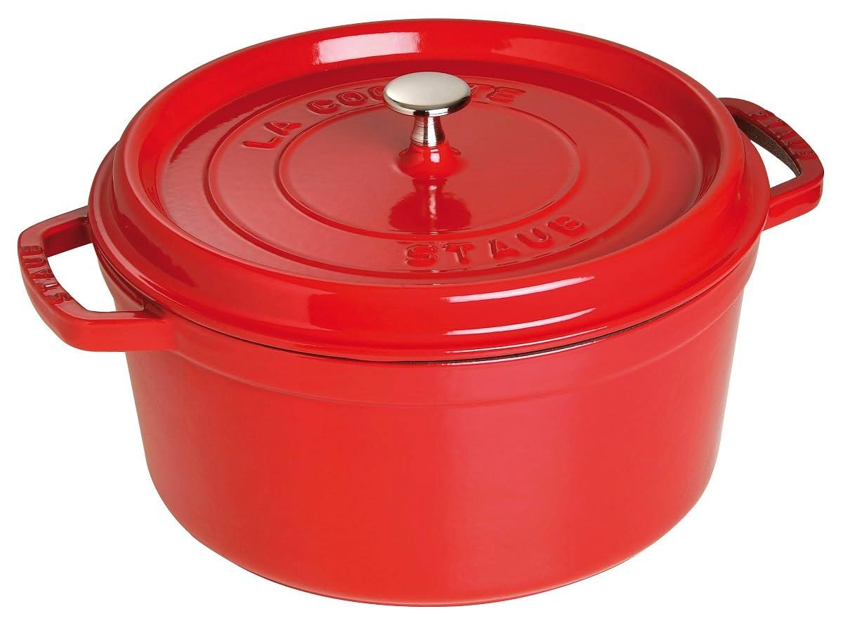 Staub Cast Iron Round Cocotte, Dutch Oven, 7-quart, serves 7-8, Made in France, Cherry