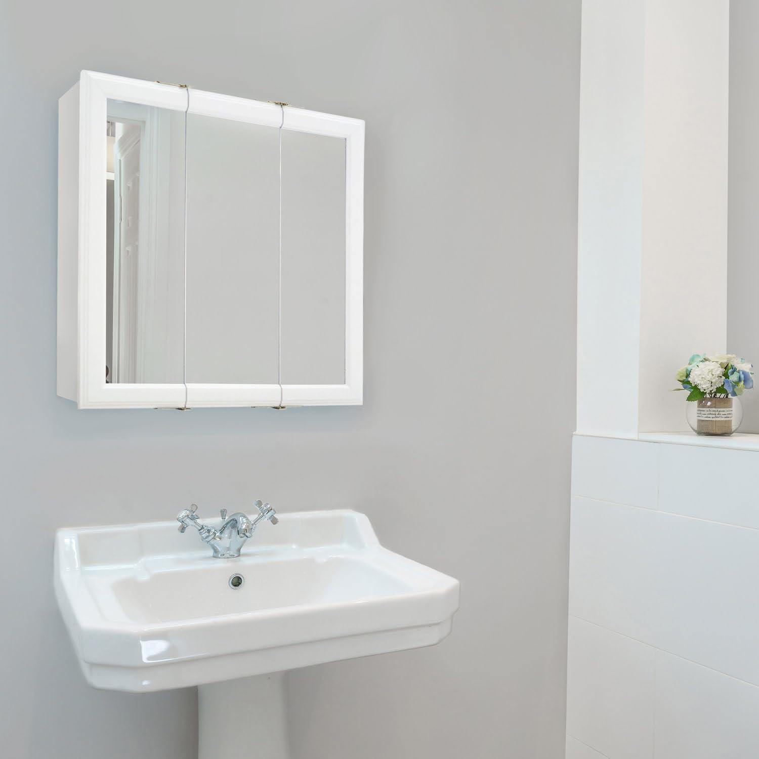 24 Inch Bathroom Medicine Cabinet, Wall Mounted, 3 Mirror, Doors White – Design House, 535849-WHT