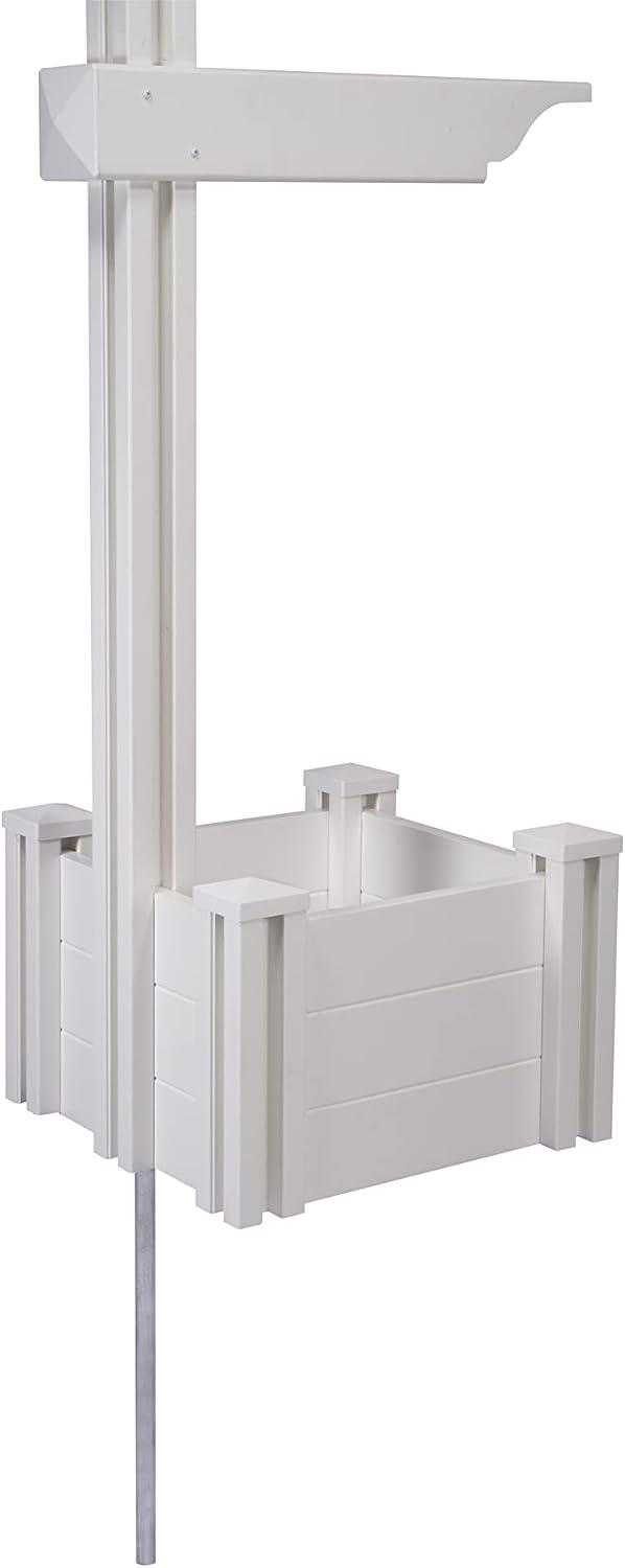 White Vinyl Mailbox Post with Planter Box and Newspaper Holder