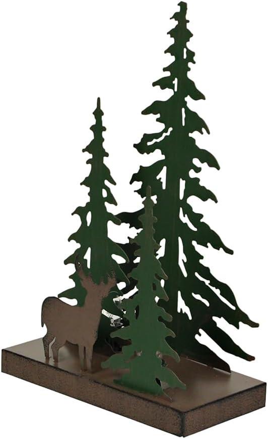 Zeckos Deer in the Woods Rustic Metal Accent Lamp-7 watt bulb