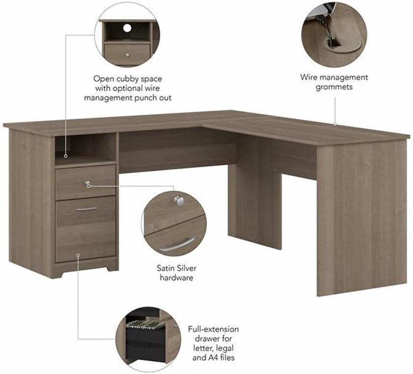 Espresso Oak L-Shaped Home Office Desk with Drawer and Filing Cabinet