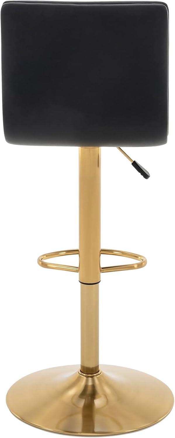Flash Furniture Modern Black Vinyl Adjustable Bar Stool with Back, Counter Height Swivel Stool with Gold Pedestal Base, Set of 2