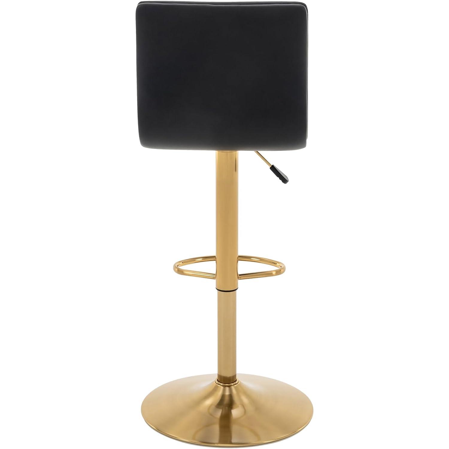 Flash Furniture Modern Black Vinyl Adjustable Bar Stool with Back, Counter Height Swivel Stool with Gold Pedestal Base, Set of 2