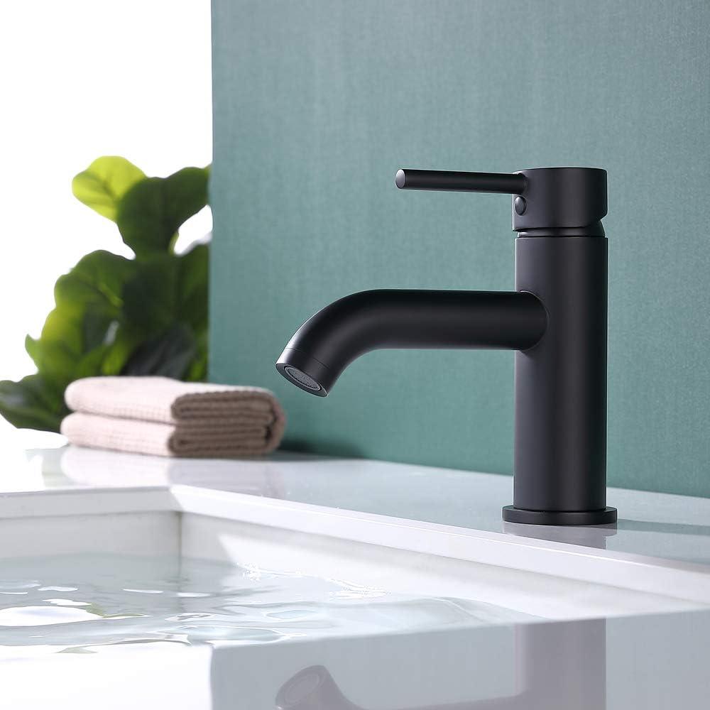 Matte Black Single Handle Bathroom Faucet with Brass Drain Assembly