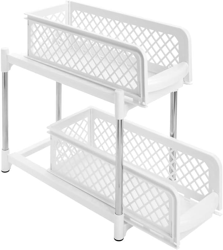 The Lakeside Collection Sliding Storage Drawers Pull Out Plastic Cabinet Organizer 2 Tier - 6" White