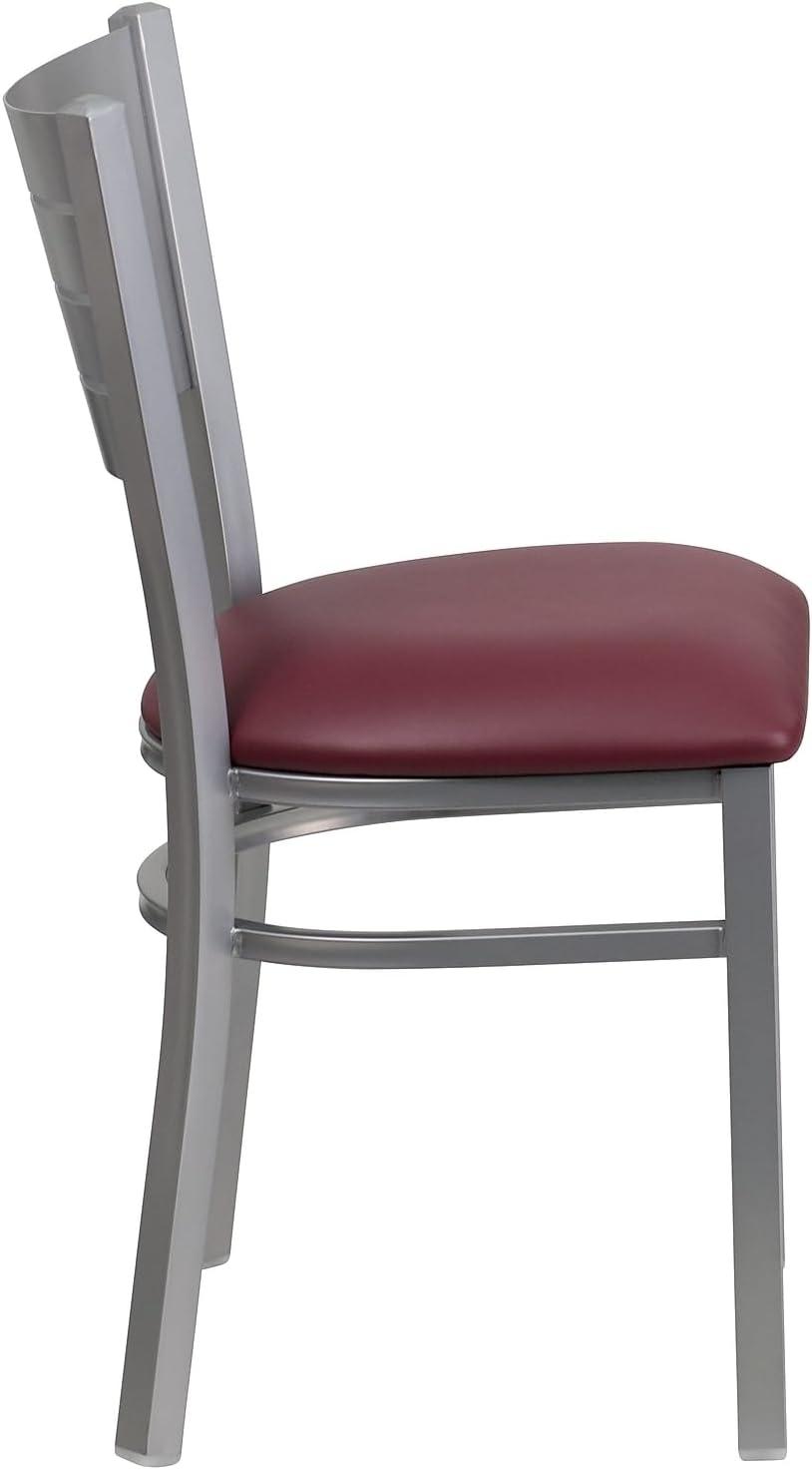 Flash Furniture HERCULES Series Silver Slat Back Metal Restaurant Chair - Black Vinyl Seat
