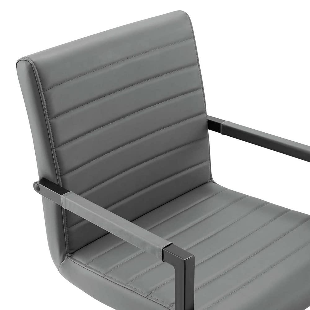 Gray Vegan Leather Upholstered Arm Chair with Metal Frame