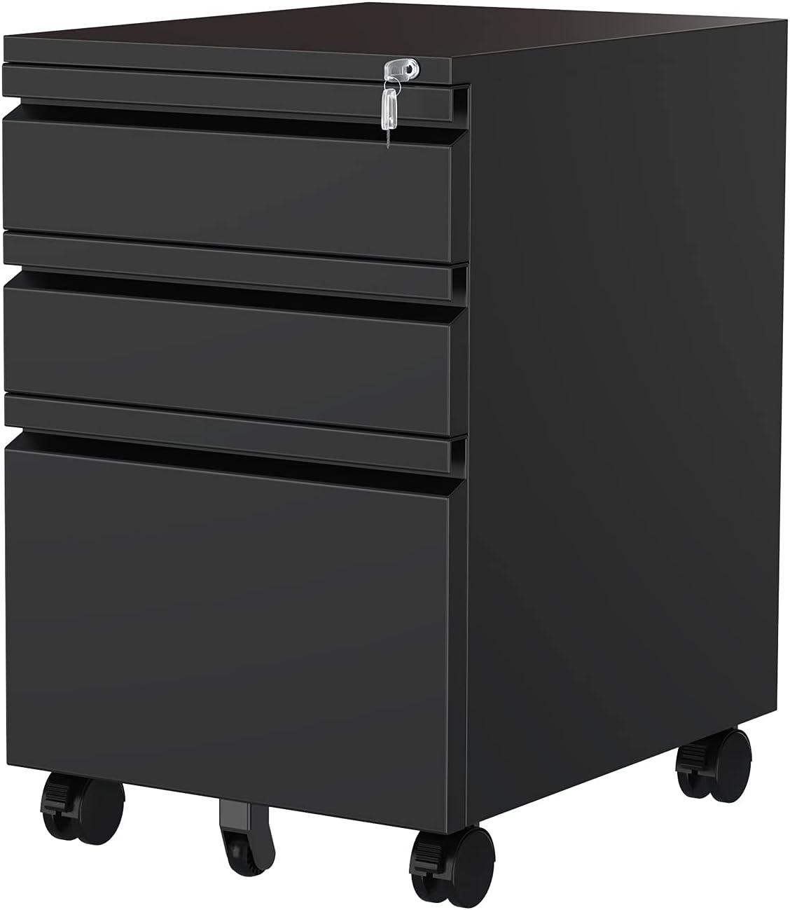 3 Drawer Filing Cabinet, File Cabinets for Home Office, Locking File Cabinet for A4-Size/Letter-Size/Legal-Size,Black