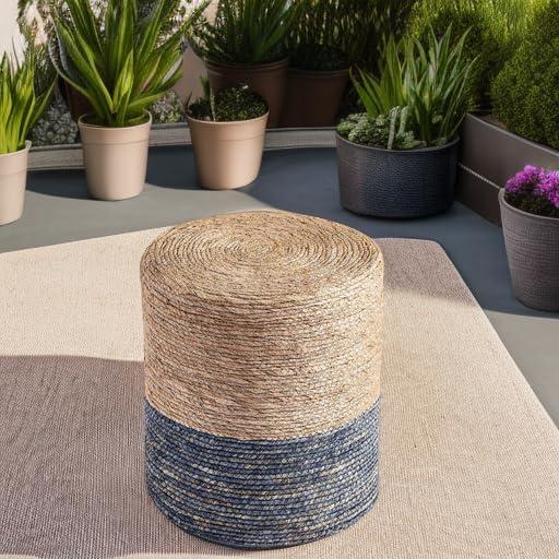 Mxfurhawa Blue Wood Pouf