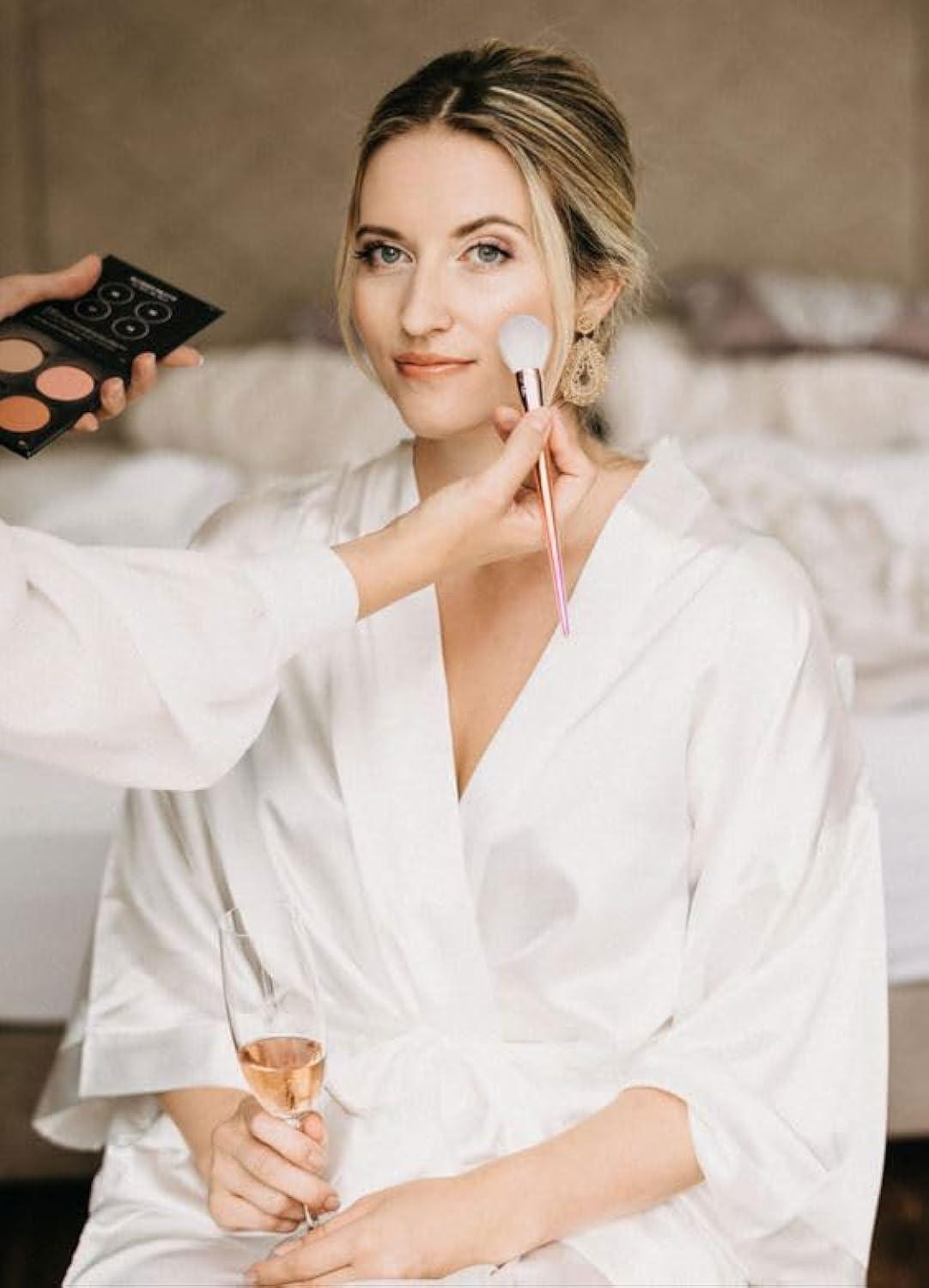 ZZwxWA Batas de Seda para Mujer con Cinturón Dama de Honor Fiesta de Boda Bata de Baño de Kimono Satinado Camisón de Media Manga Ropa de Dormir