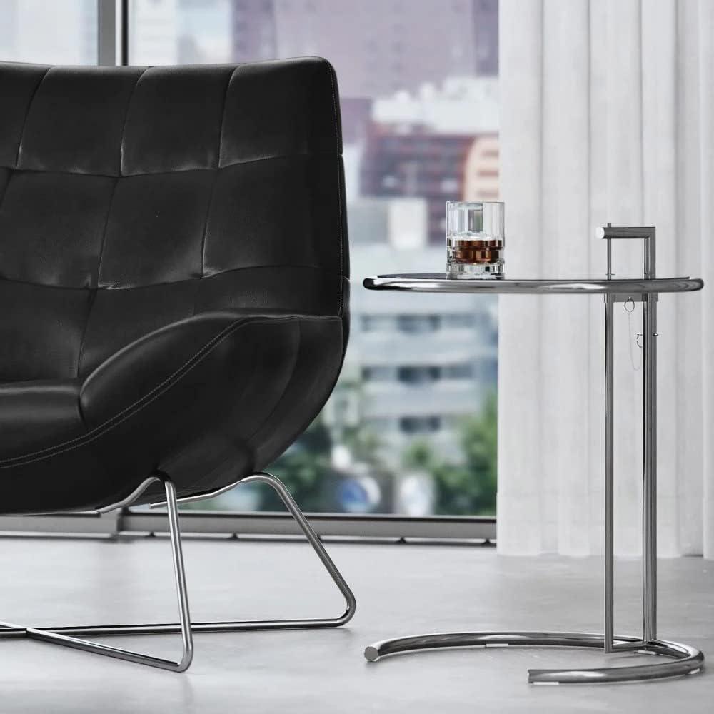 Adjustable Round Clear Glass and Metal Side Table