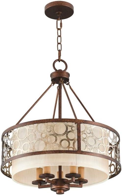 Palacial Bronze Gilded 5-Light Chandelier with Silk Champagne Shade