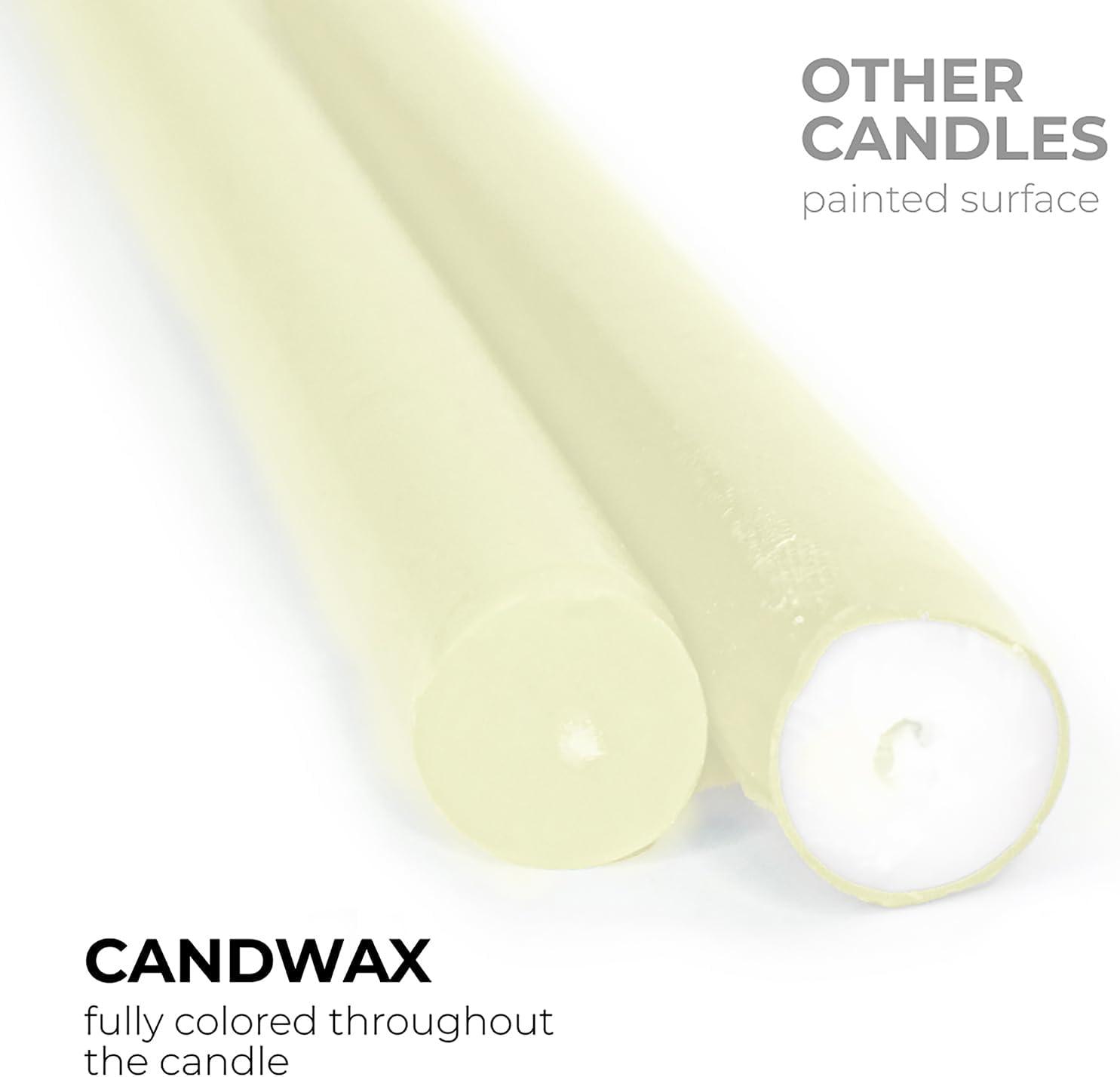 Candwax 10 inch Taper Candles Set of 12 - Dripless Taper Candles and Unscented Candlesticks - Perfect as Dinner Candles and Household Candles - Ivory Candles