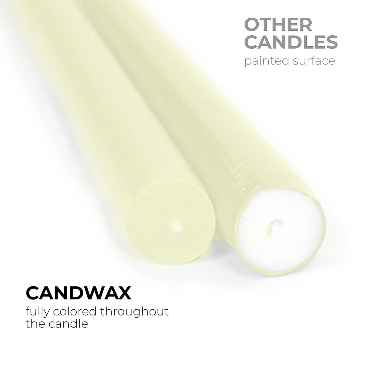 Candwax 10 inch Taper Candles Set of 12 - Dripless Taper Candles and Unscented Candlesticks - Perfect as Dinner Candles and Household Candles - Ivory Candles