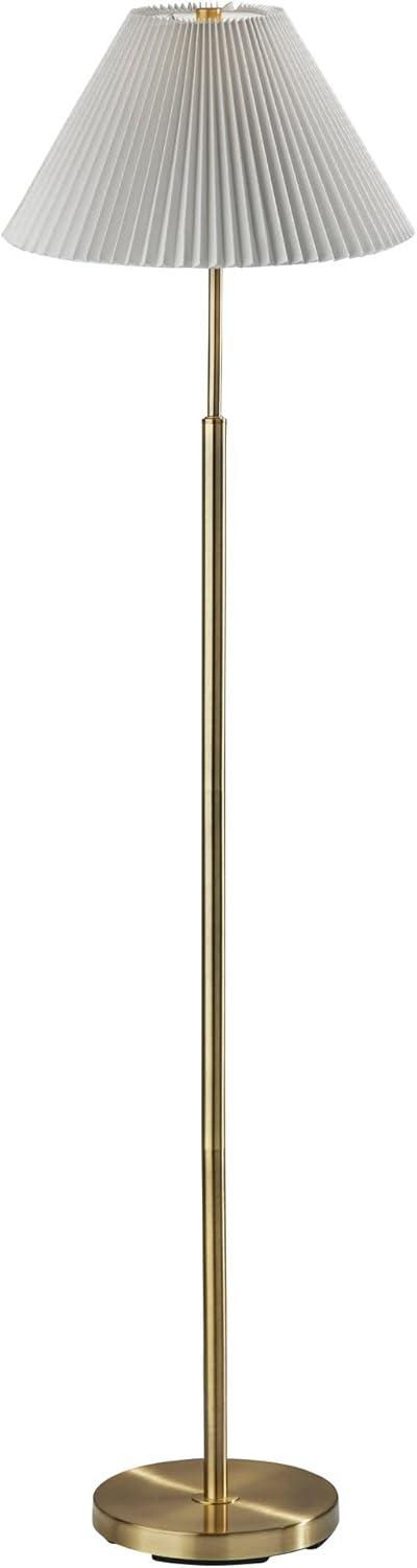 Jeremy Antique Brass Floor Lamp with Linen Shade and 3-Way Switch