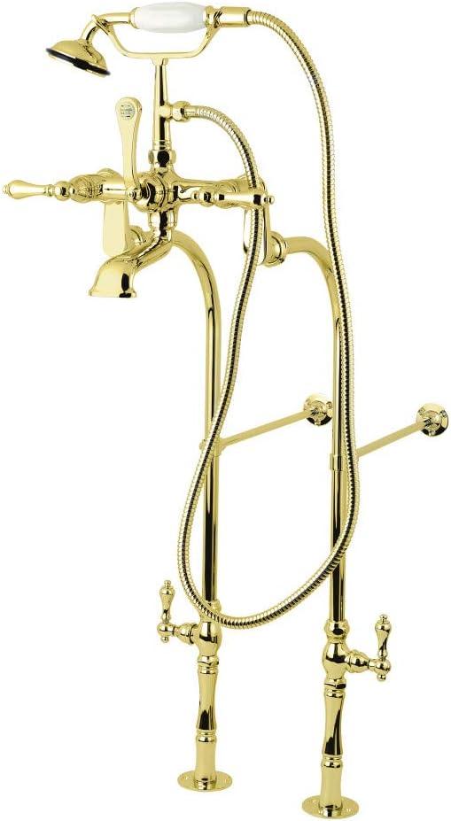 Kingston Brass Vintage Three-Handle 2-Hole Freestanding Clawfoot Tub Faucet Package with Supply Line and Hand Shower