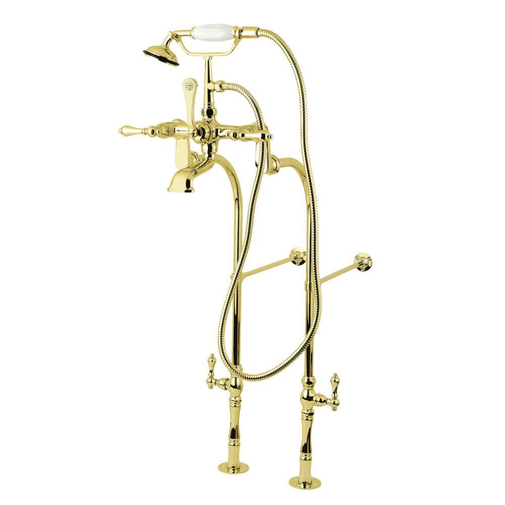 Kingston Brass Vintage Three-Handle 2-Hole Freestanding Clawfoot Tub Faucet Package with Supply Line and Hand Shower