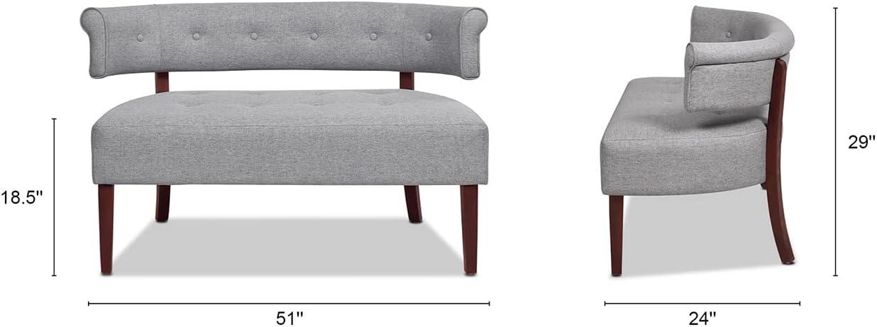 Light Gray Polyester Tufted Roll Arm Settee Bench