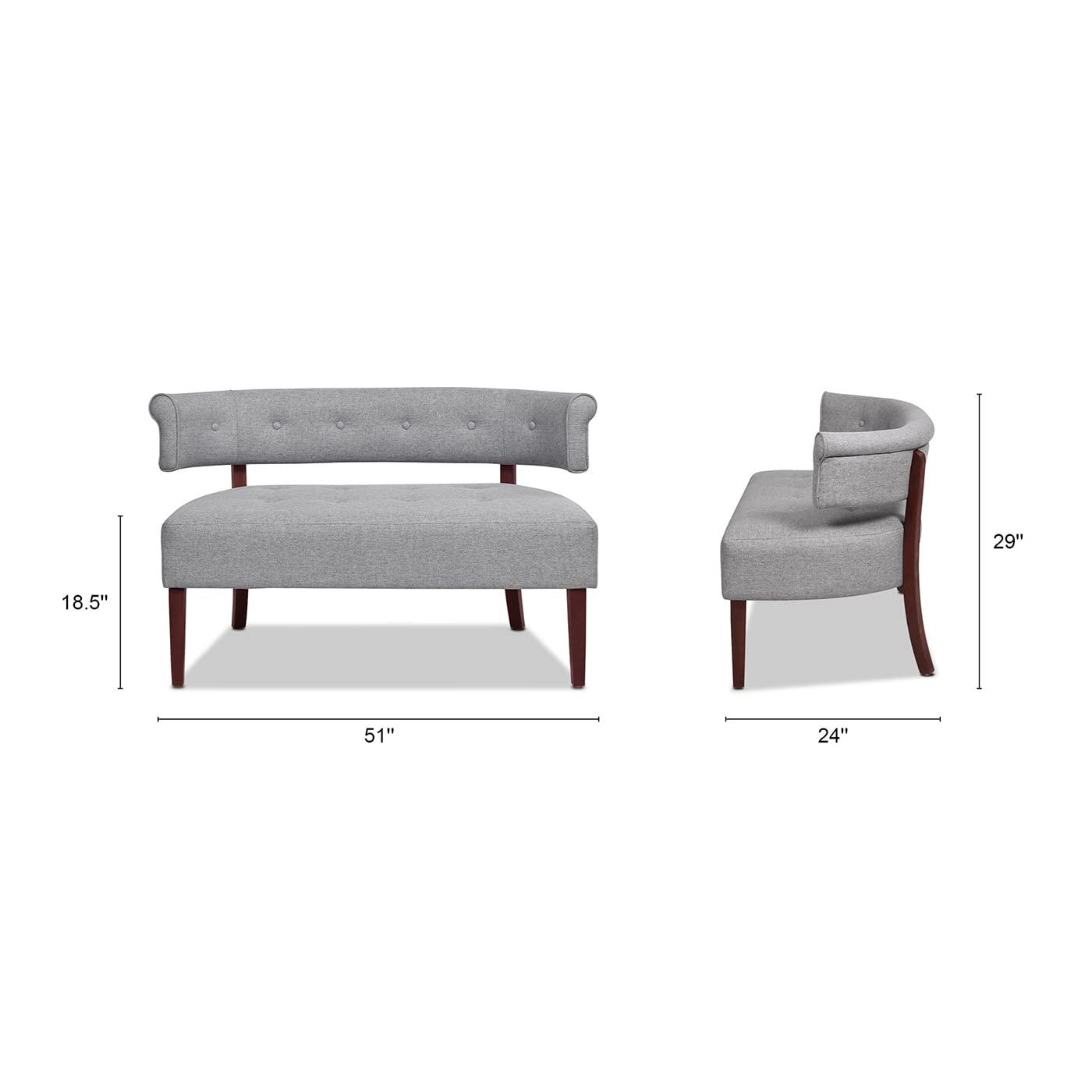 Light Gray Polyester Tufted Roll Arm Settee Bench