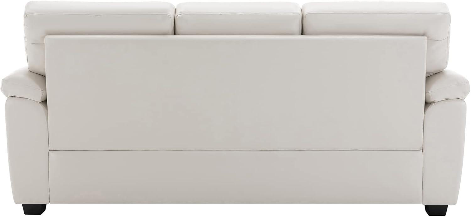 White Faux Leather Three-Seater Sofa with Removable Cushions