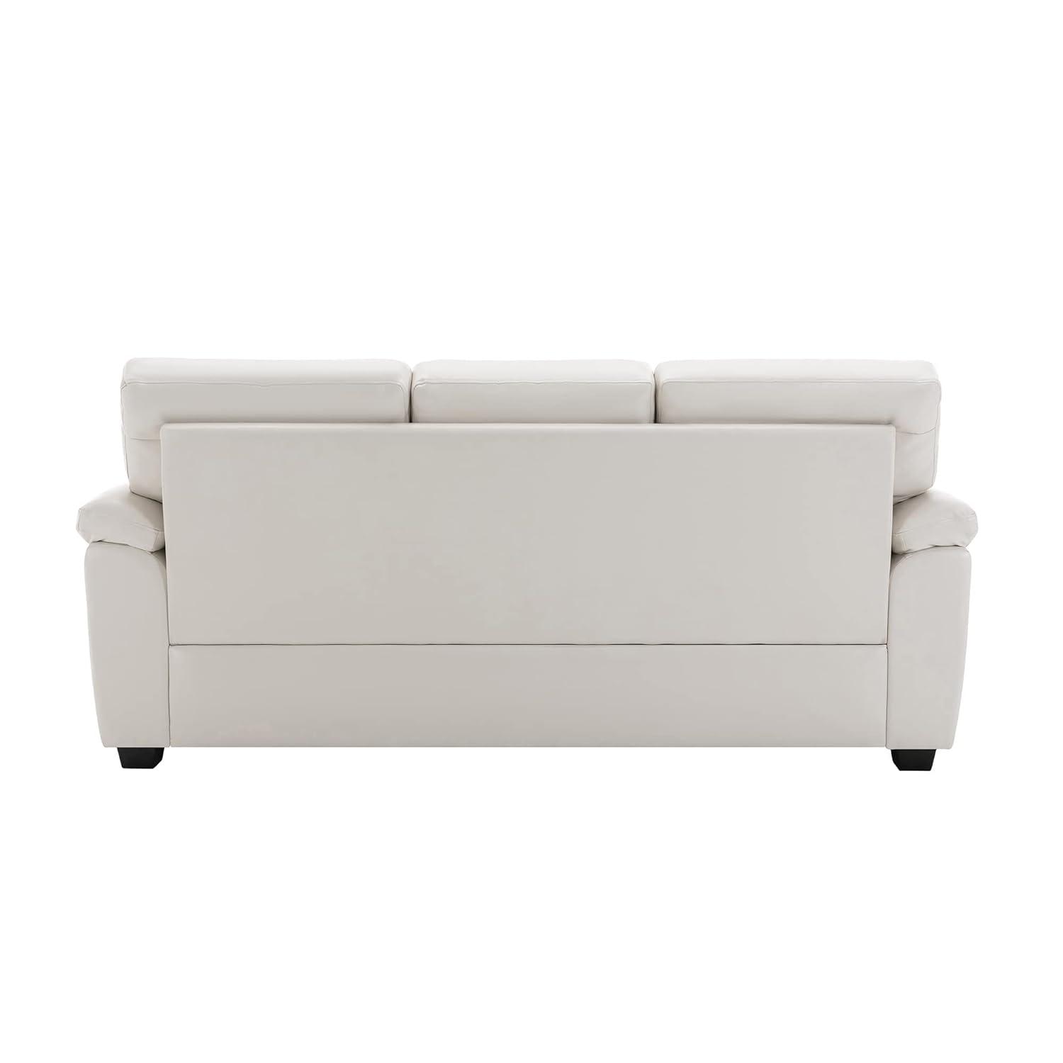 White Faux Leather Three-Seater Sofa with Removable Cushions
